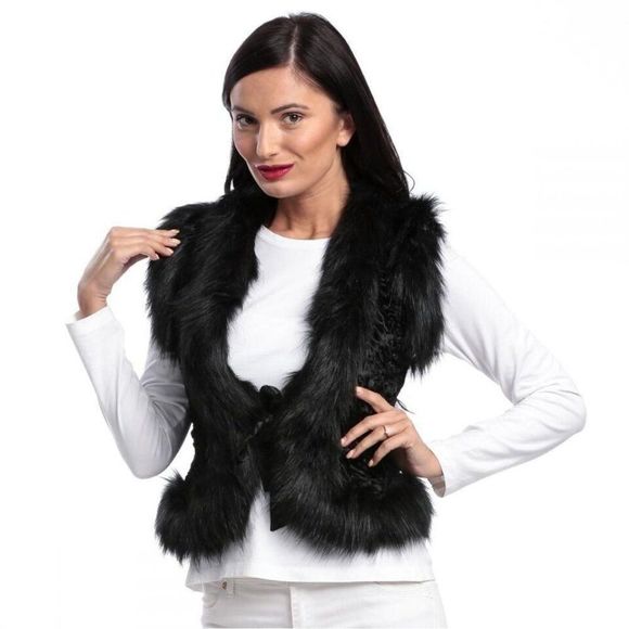 bebe Jackets & Blazers - NWT $149 Bebe Courtney Soft Plush Faux Fur Tie Front Vest sz S Black 6308